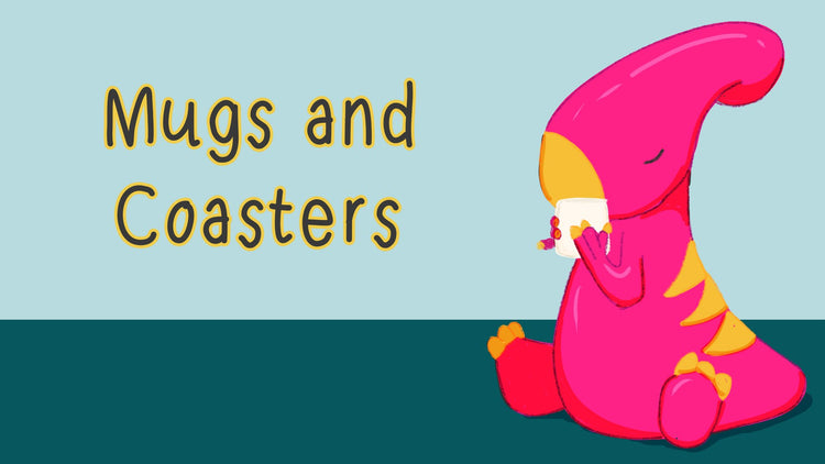 Geek and dinosaur themed mugs for kids and geeky gift lovers