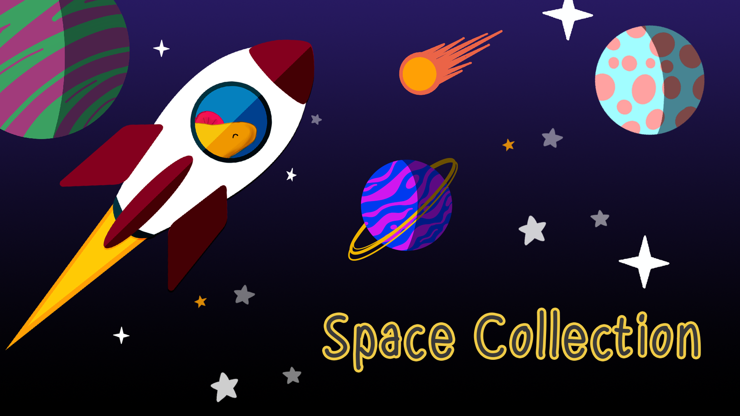 Space-themed t-shirts, stickers, and mugs for kids and aspiring astronauts