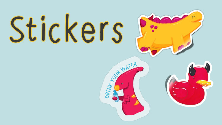 Geeky stickers for notebooks and planners featuring science, dinosaurs, and fantasy themes
