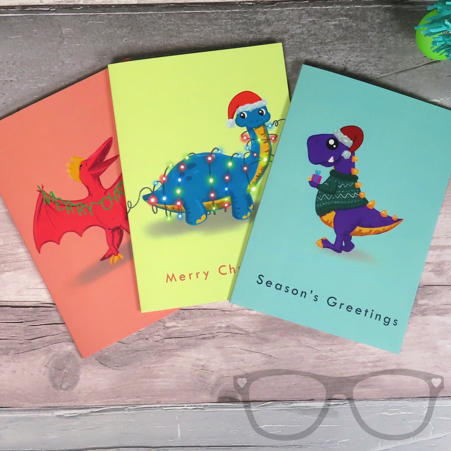 Dinosaur Christmas Card set of three cards - Mini Geek Boutique