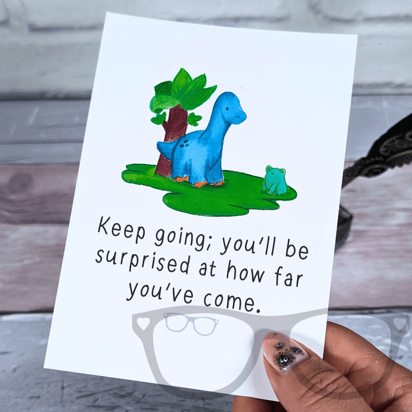 Brenda "Keep Going" Dinosaur Motivational Postcard - Inspirational Gift for Friends & Family - Mini Geek Boutique