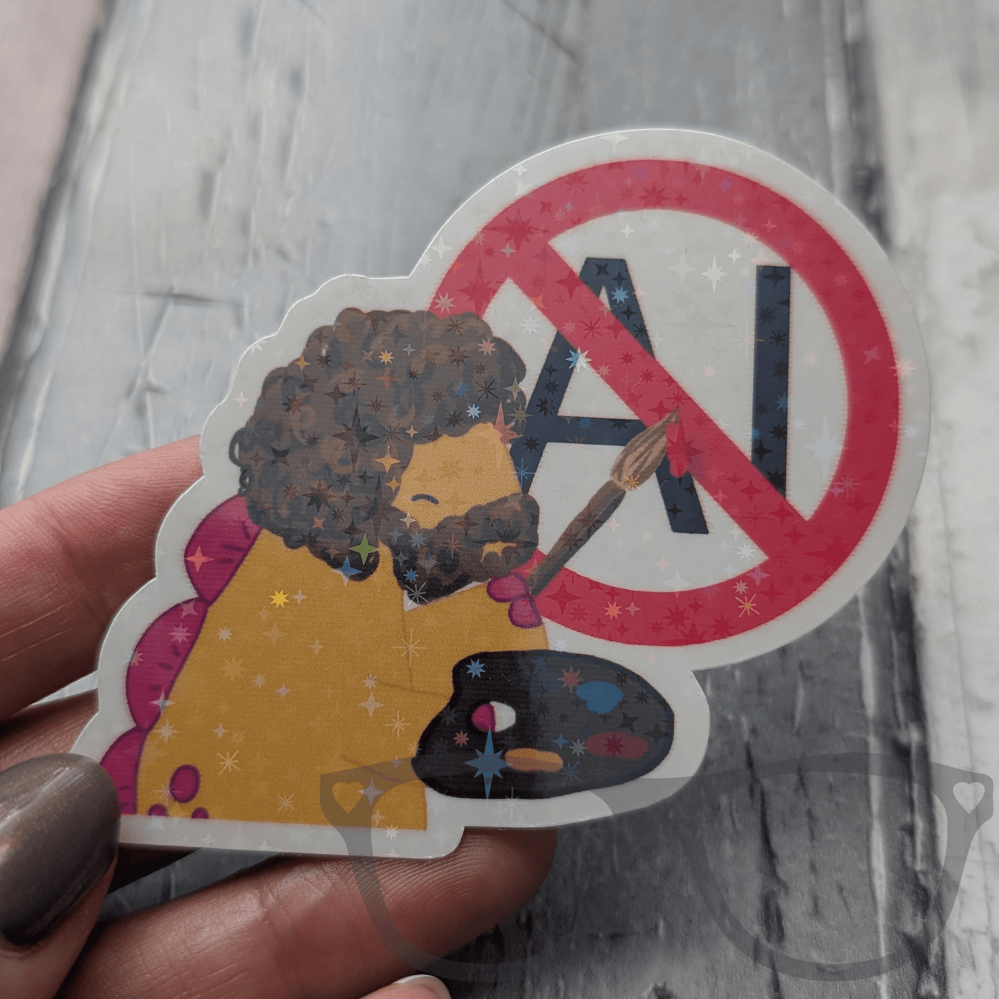 Derek the artisti no AI sparkly sticker - Mini Geek Boutique