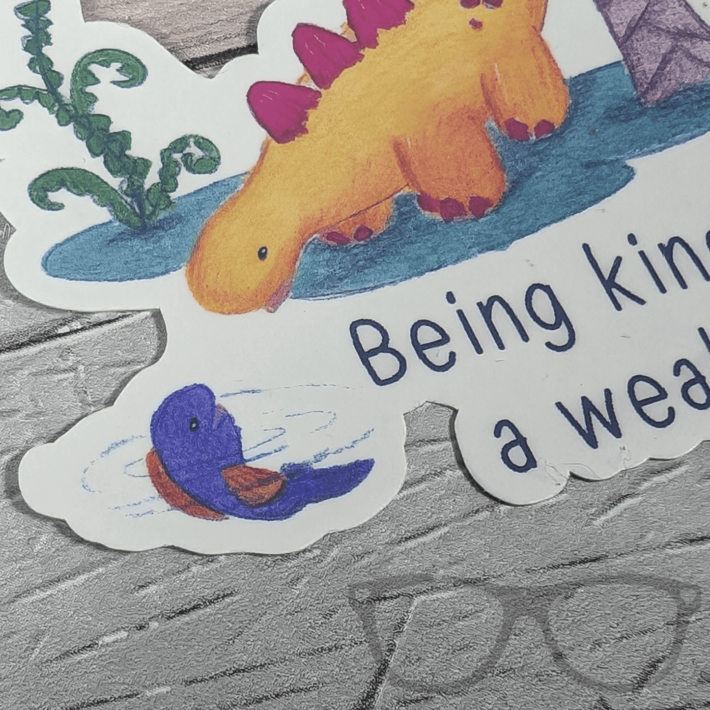 Derek the Stegosaurus Kindness Vinyl Sticker – "Being Kind Isn't a Weakness" Design - Mini Geek Boutique