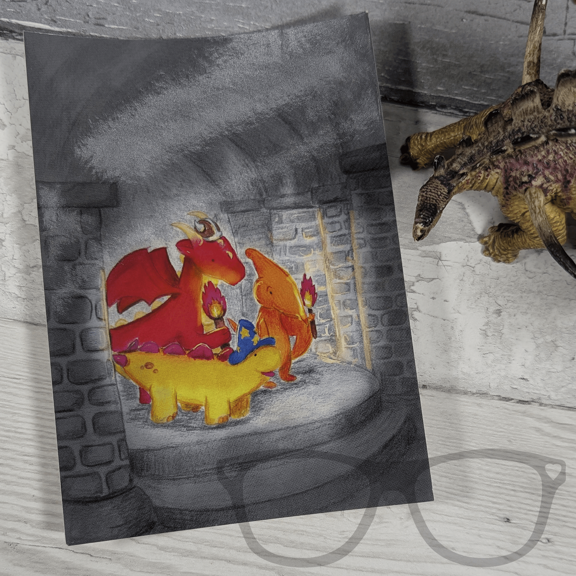 Dinosaur and Dungeons themed postcard, part of the Dinos and Dice Bundle Letter box friendly Activity box - Mini Geek Boutique