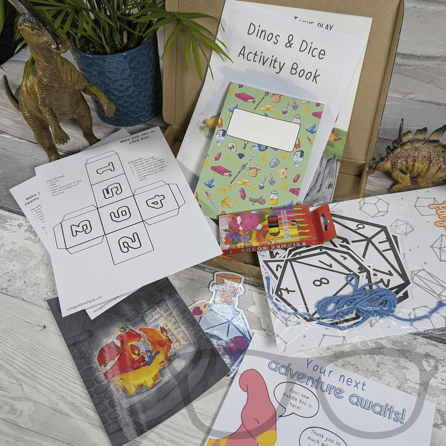 Dinos and Dice Bundle Letter box Activity box - Mini Geek Boutique