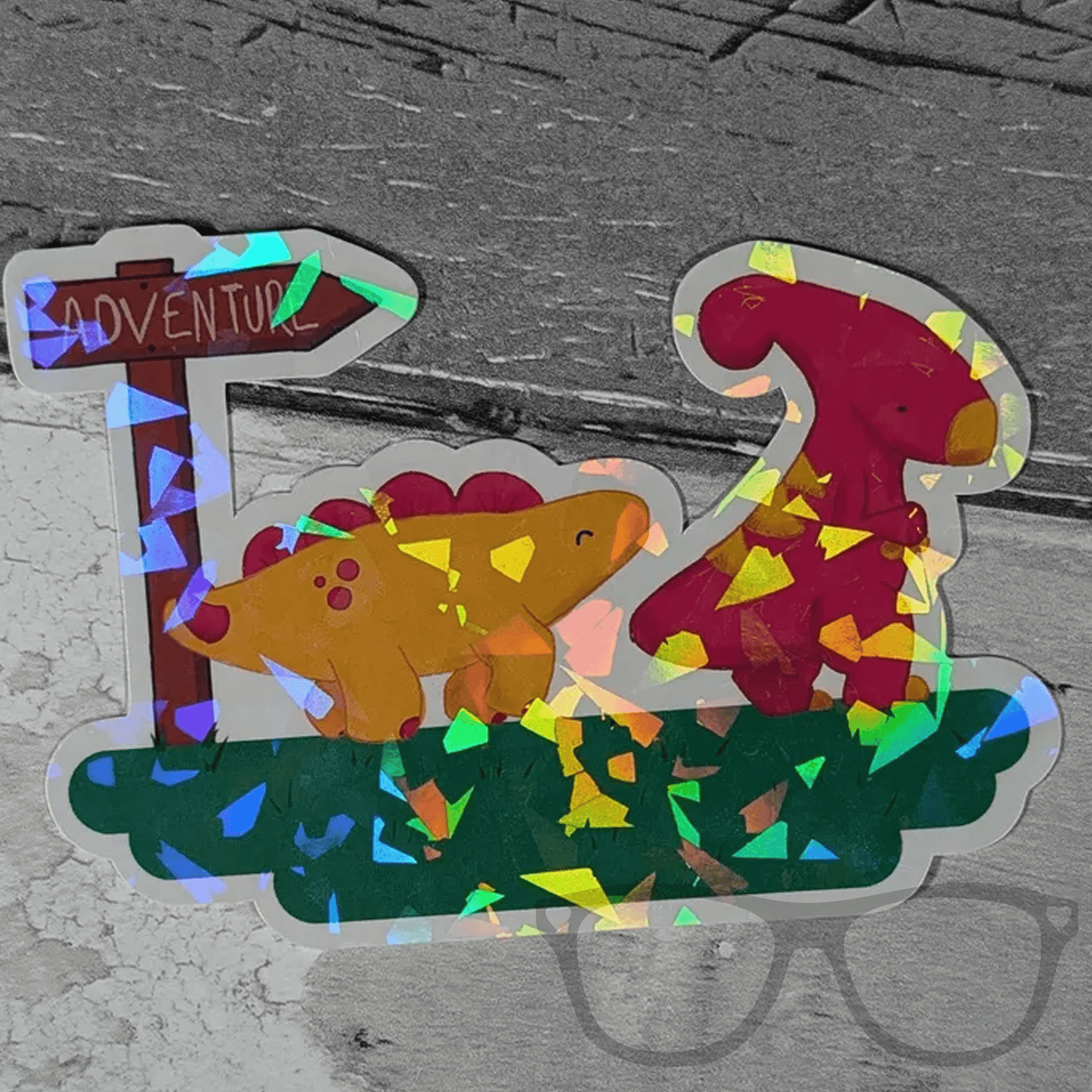 Dinosaur Adventure Vinyl Sticker – Derek & Irene Sparkly Design - Mini Geek Boutique