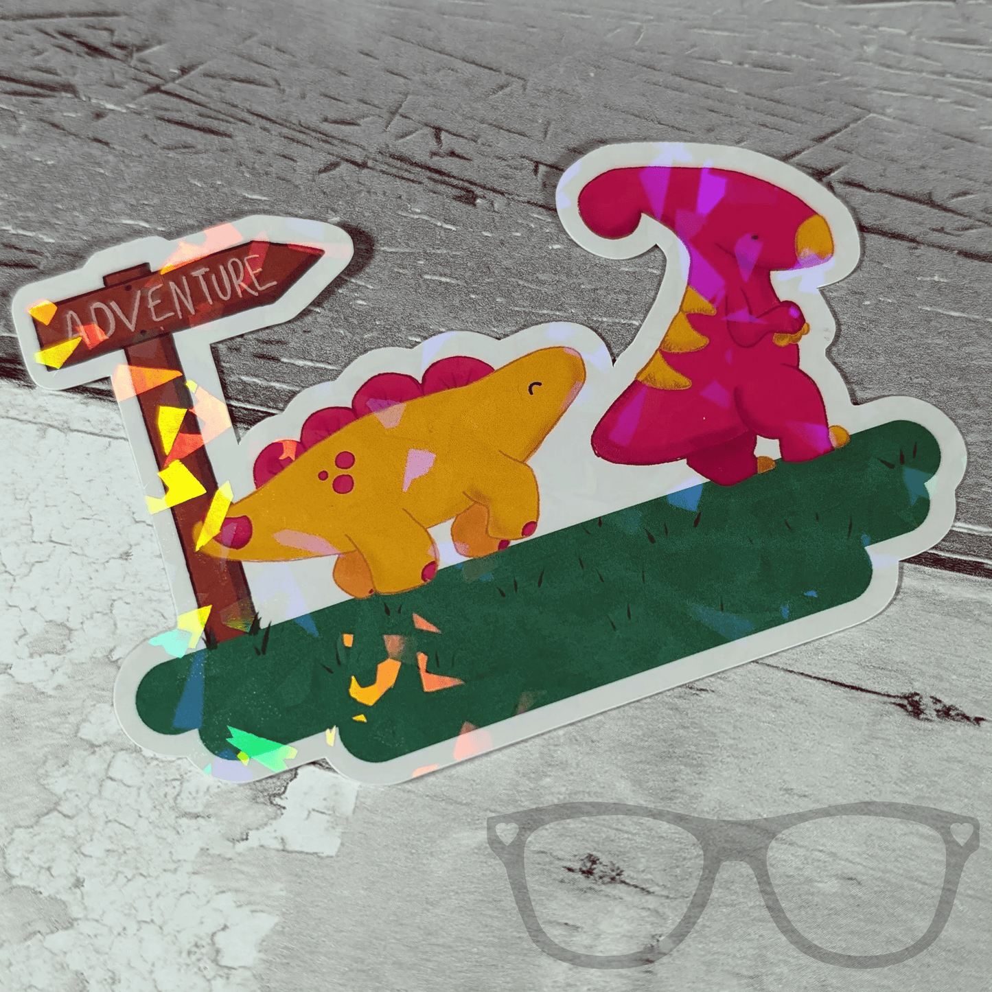 Dinosaur Adventure Vinyl Sticker – Derek & Irene Sparkly Design - Mini Geek Boutique