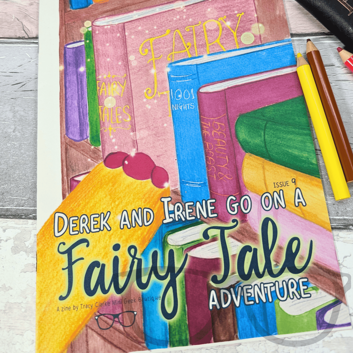 Dinosaur Adventure Zine Issue 9 cover showing Derek and Irene going on a magical fairy tale adventure, Mini Geek Boutique