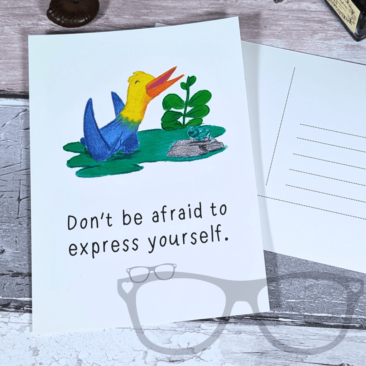 Holly the Quetzalcoatlus postcard - Don't be afraid to express yourself - Mini Geek Boutique