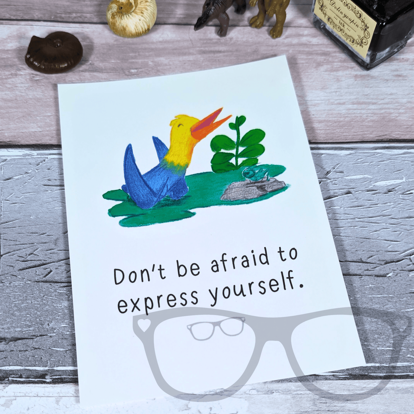 Holly the Quetzalcoatlus postcard - Don't be afraid to express yourself - Mini Geek Boutique