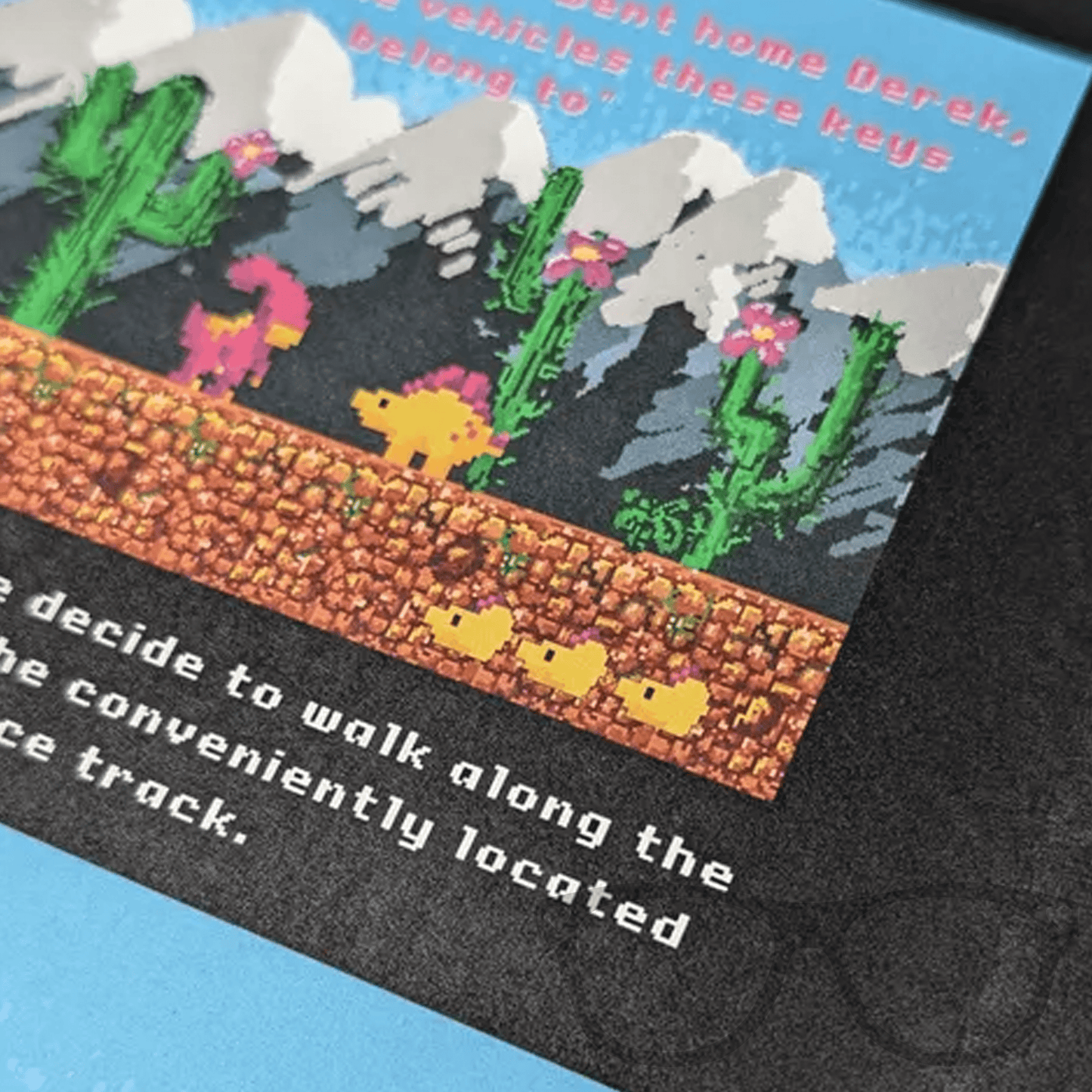 Retro Video Game Adventures Zine - Issue 8: Derek & Irene's Dinosaur Fun, Colouring, Puzzles & Pixelated Character Creation - Mini Geek Boutique