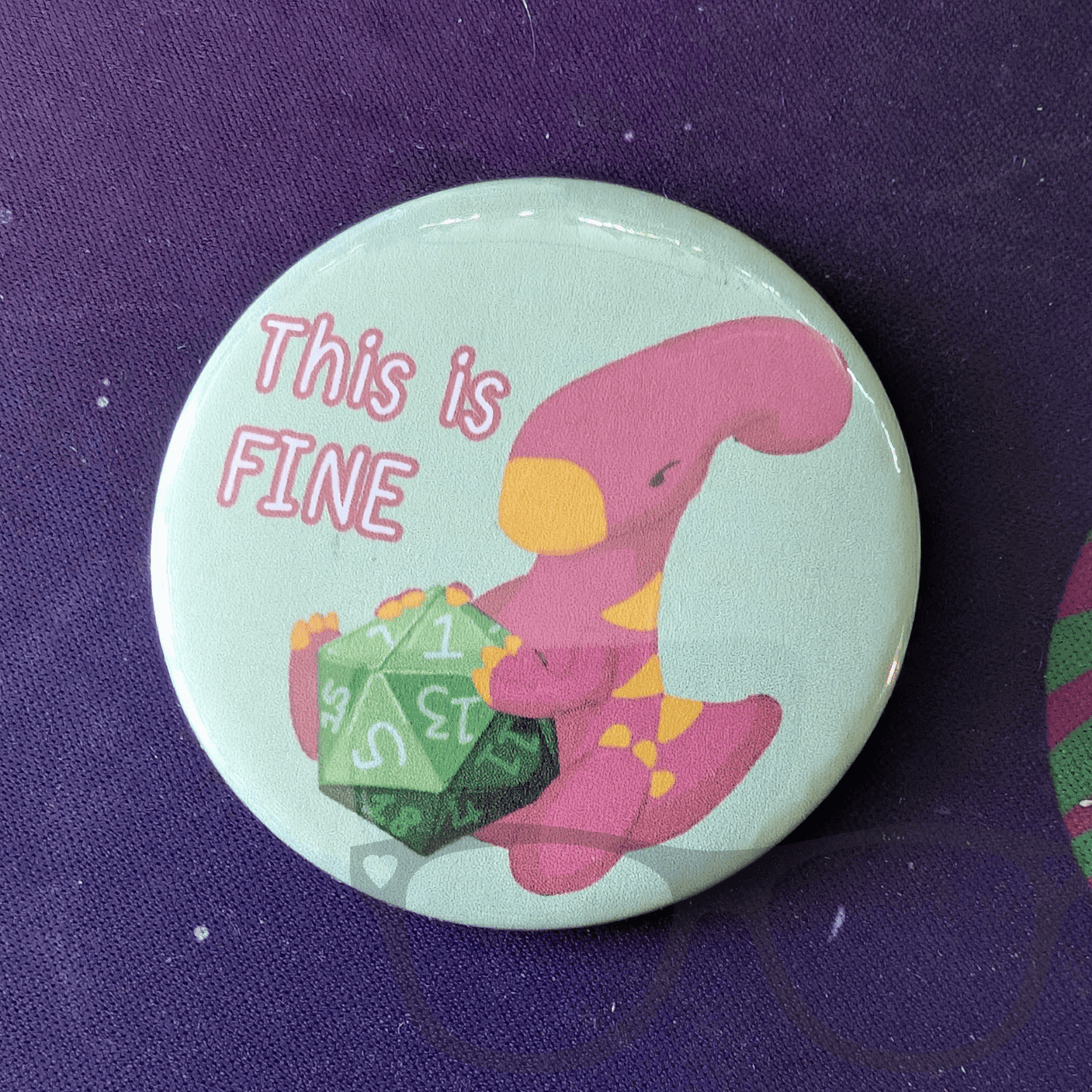 This is fine Nat1 DnD dinosaur magnet, badge or keyring - Mini Geek Boutique