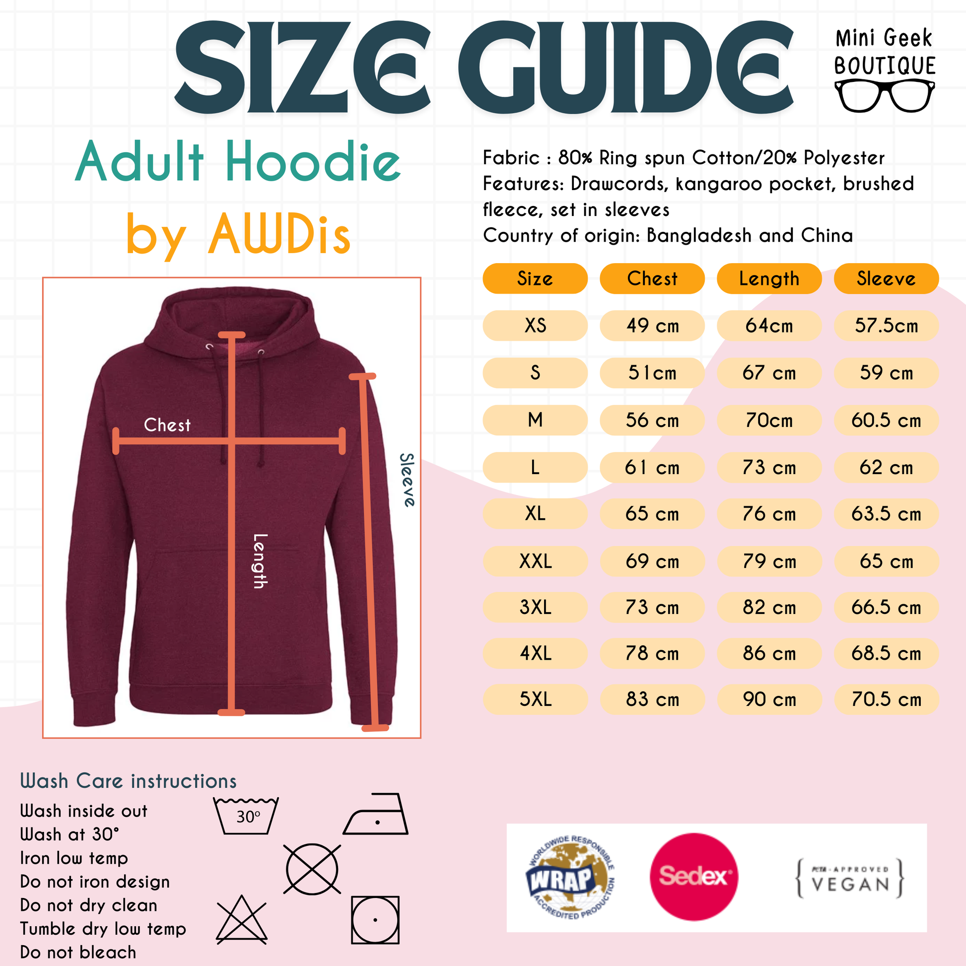 Adult Hoodie Size Guide