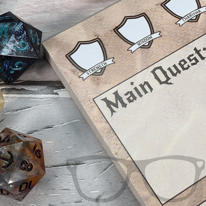 Close-up of DL-sized to-do list showing main quest section and daily stats.