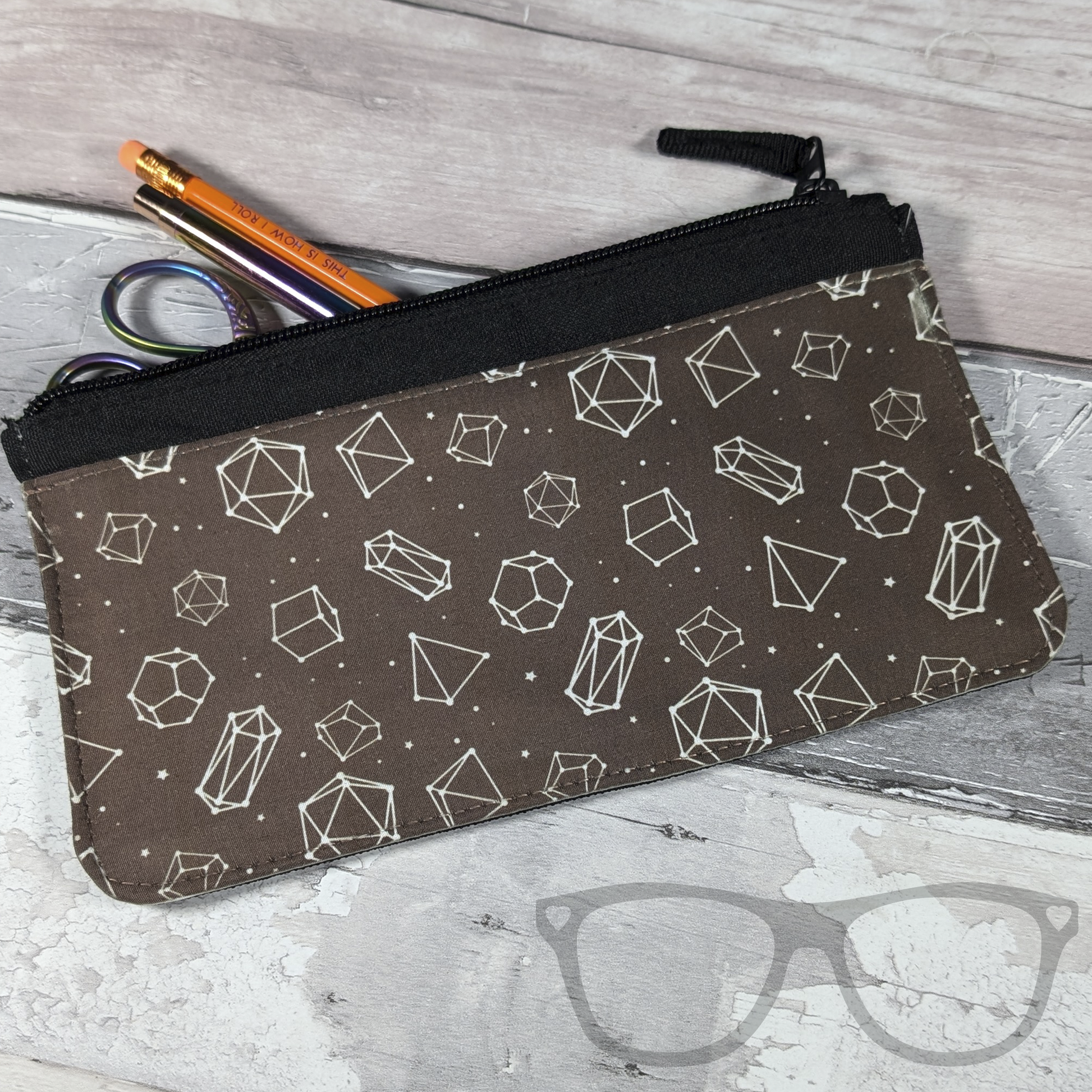 Black pencil case with white dice constellation pattern