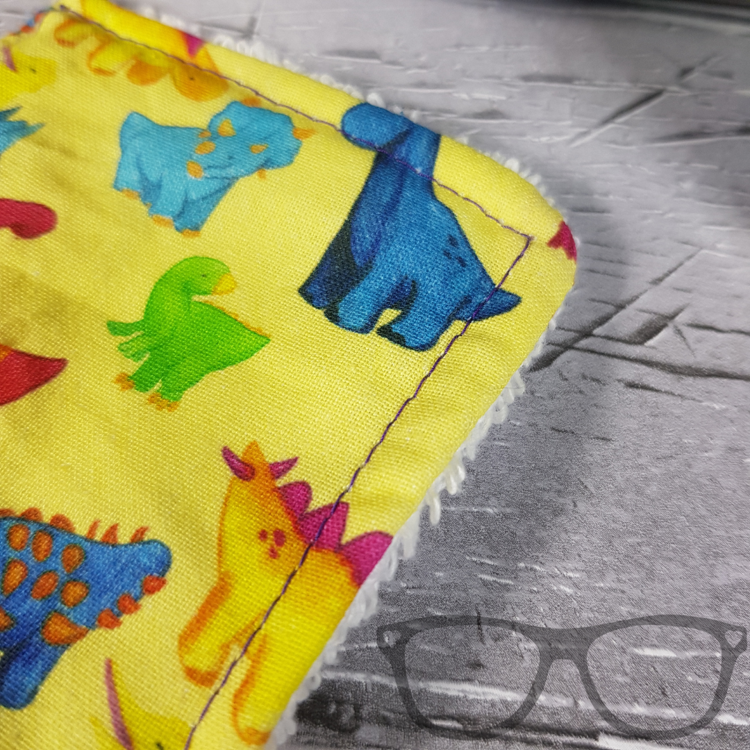 Close up of the washable dinosaur face wipes
