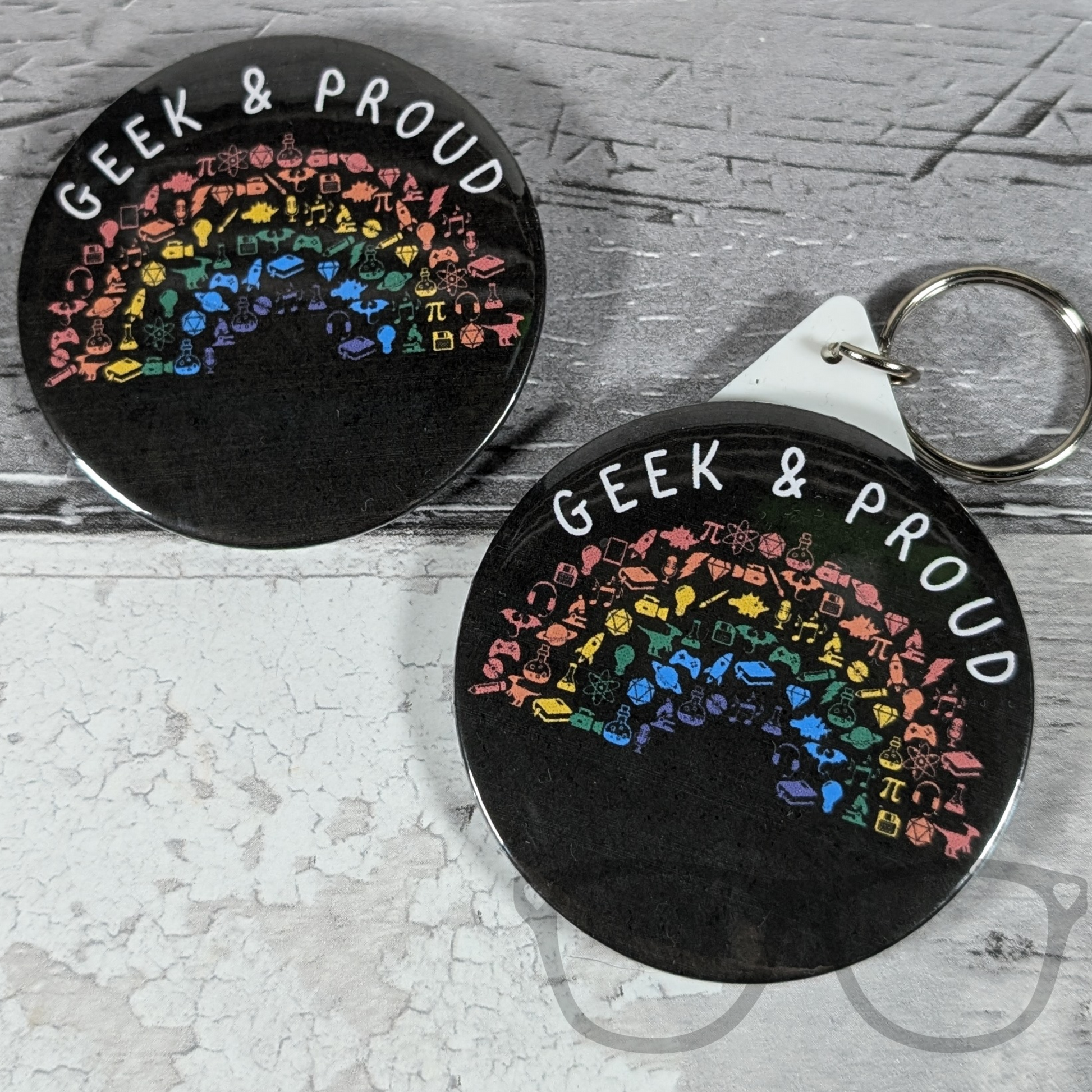 Geek and Proud badge and keyring