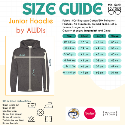 Junior Hoodie size guide