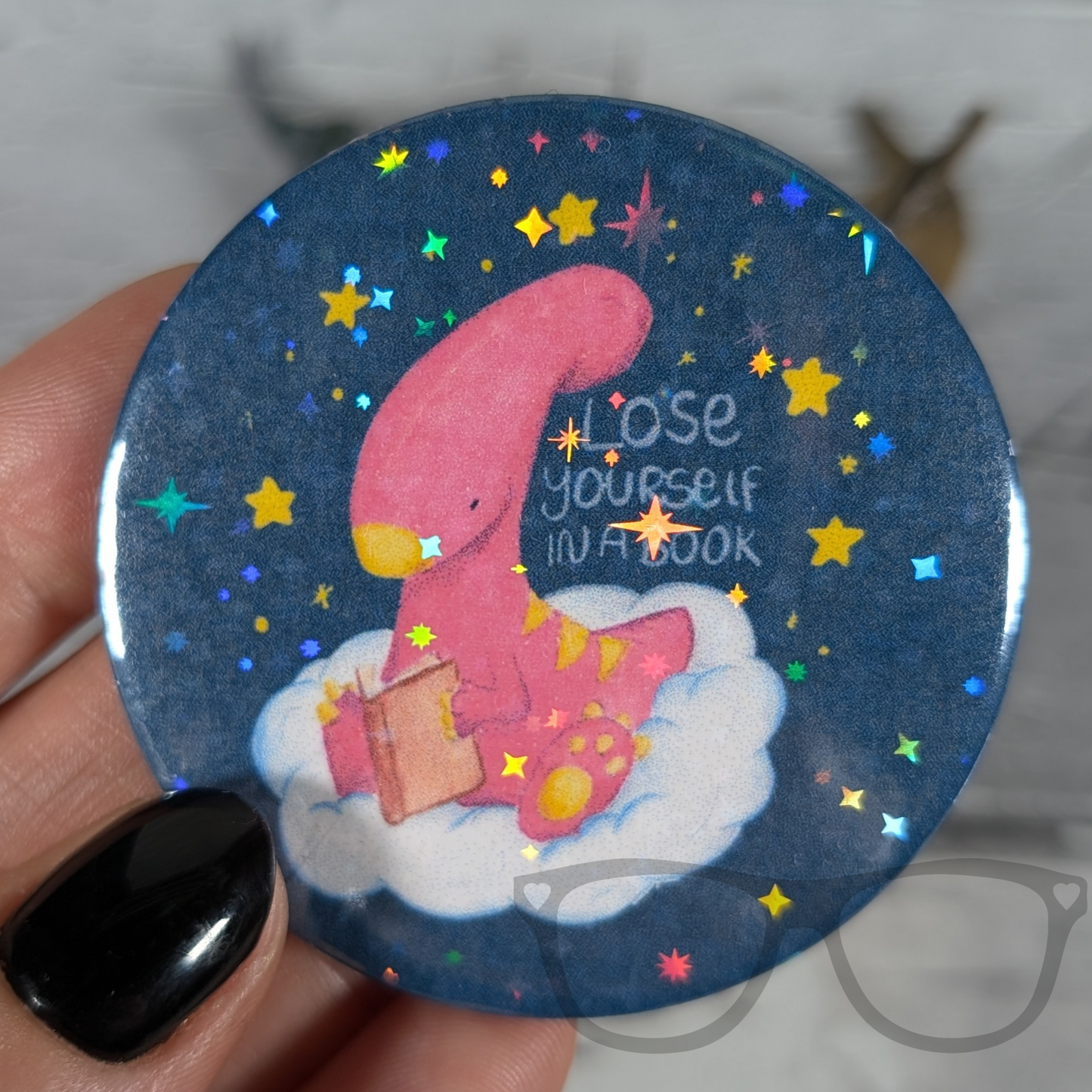 Lose yourself in a book sparkly badge 