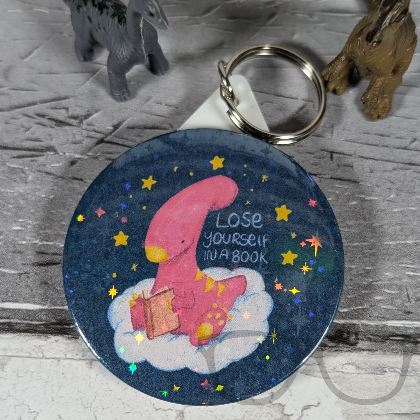 Lose yourself in a book sparkly keyring