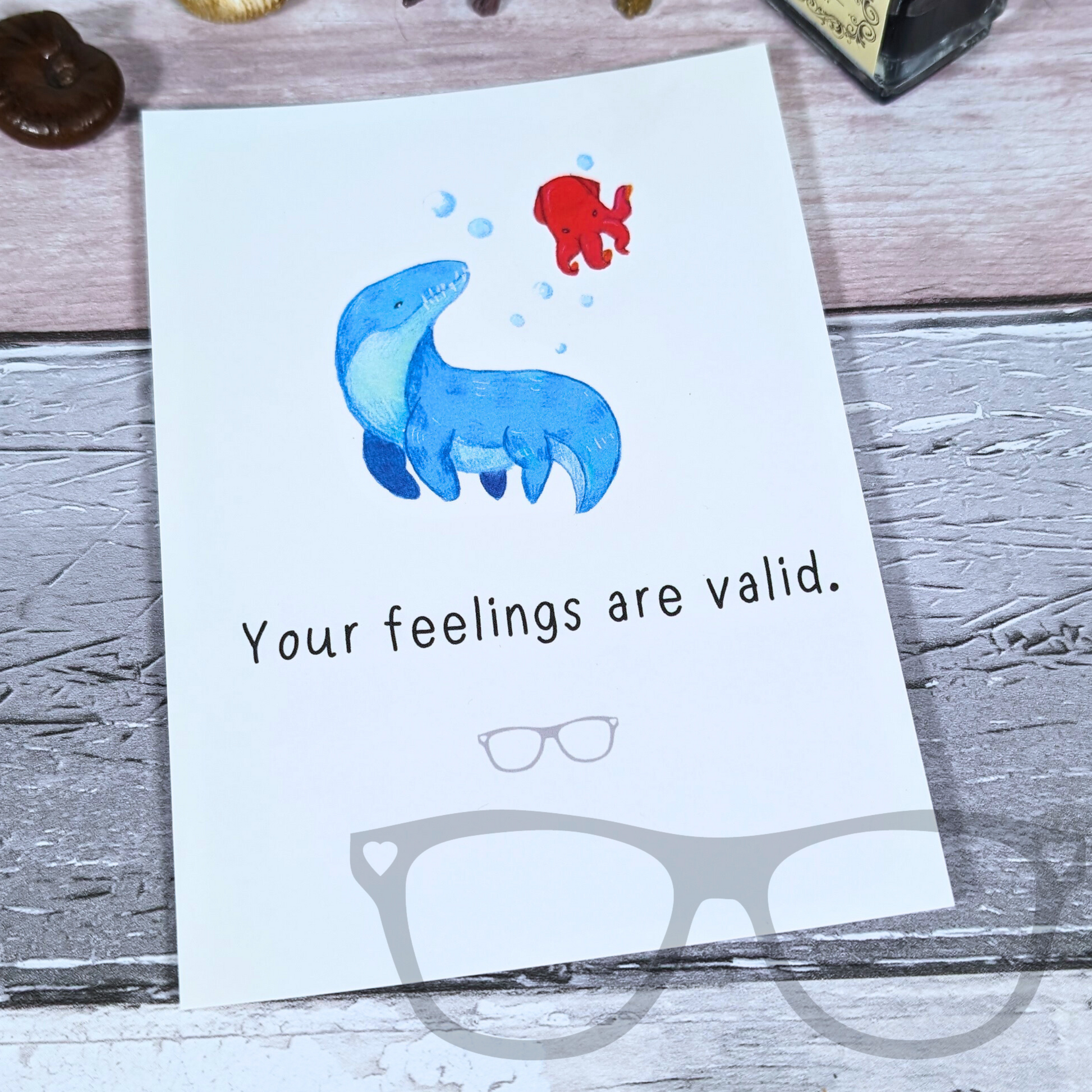 Your feelings are valid dinosaur postcard