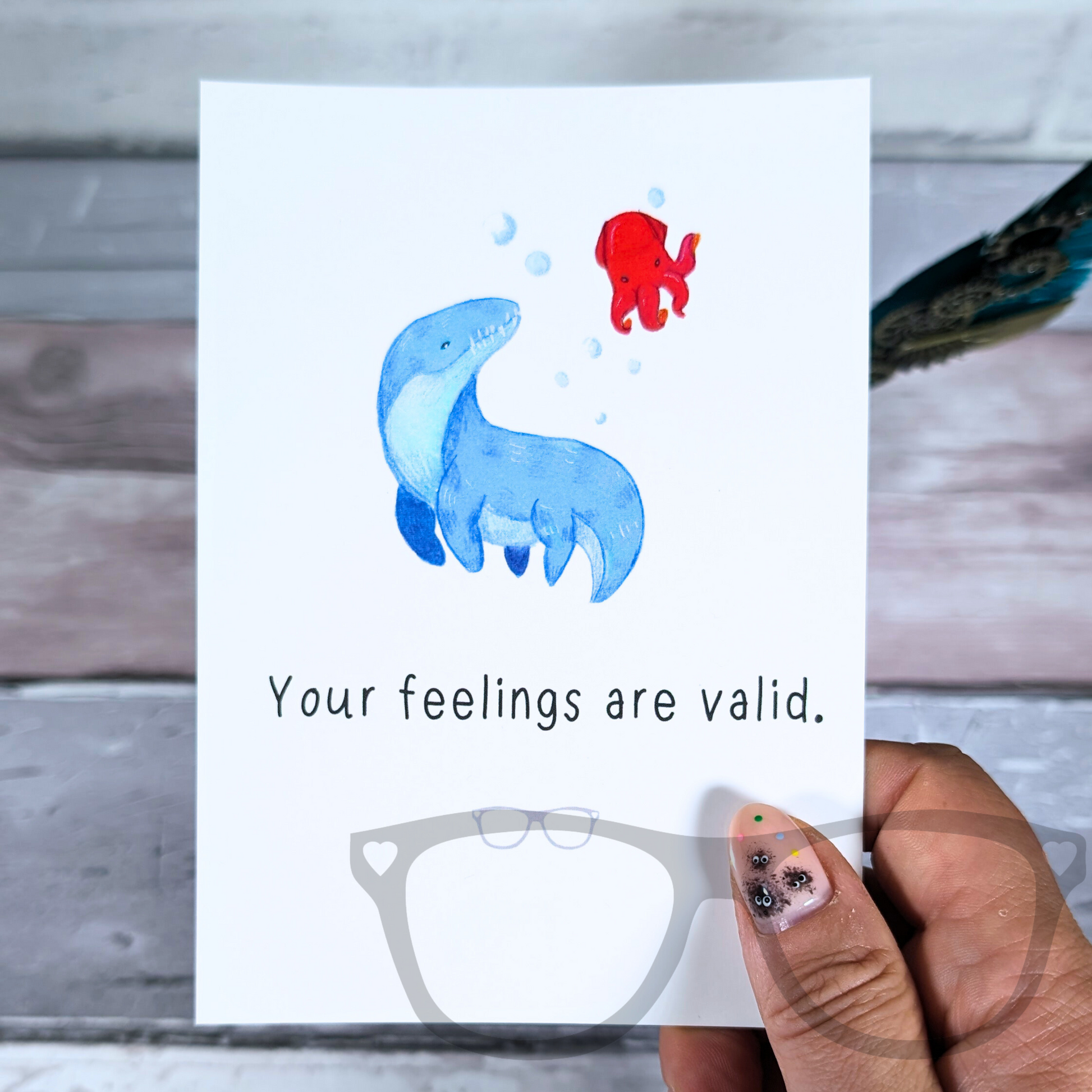 Your feelings are valid postcard featuring Polly the Liopleurodon