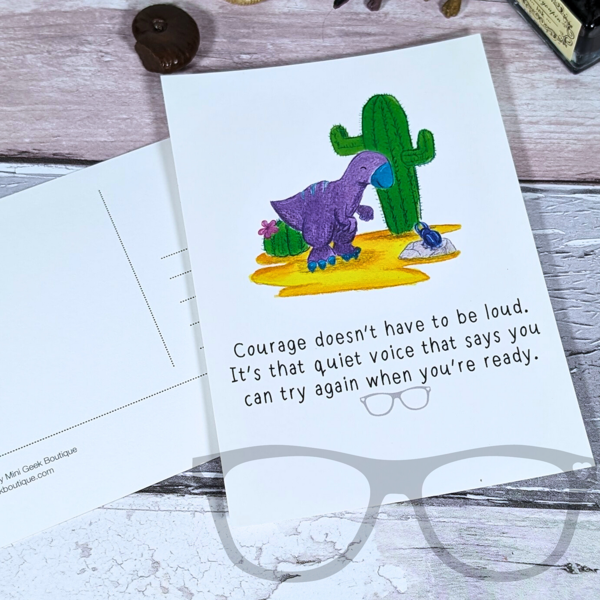 Dinosaur postcard with the illustration on the glossy side and the matt side allowing you  to write your message