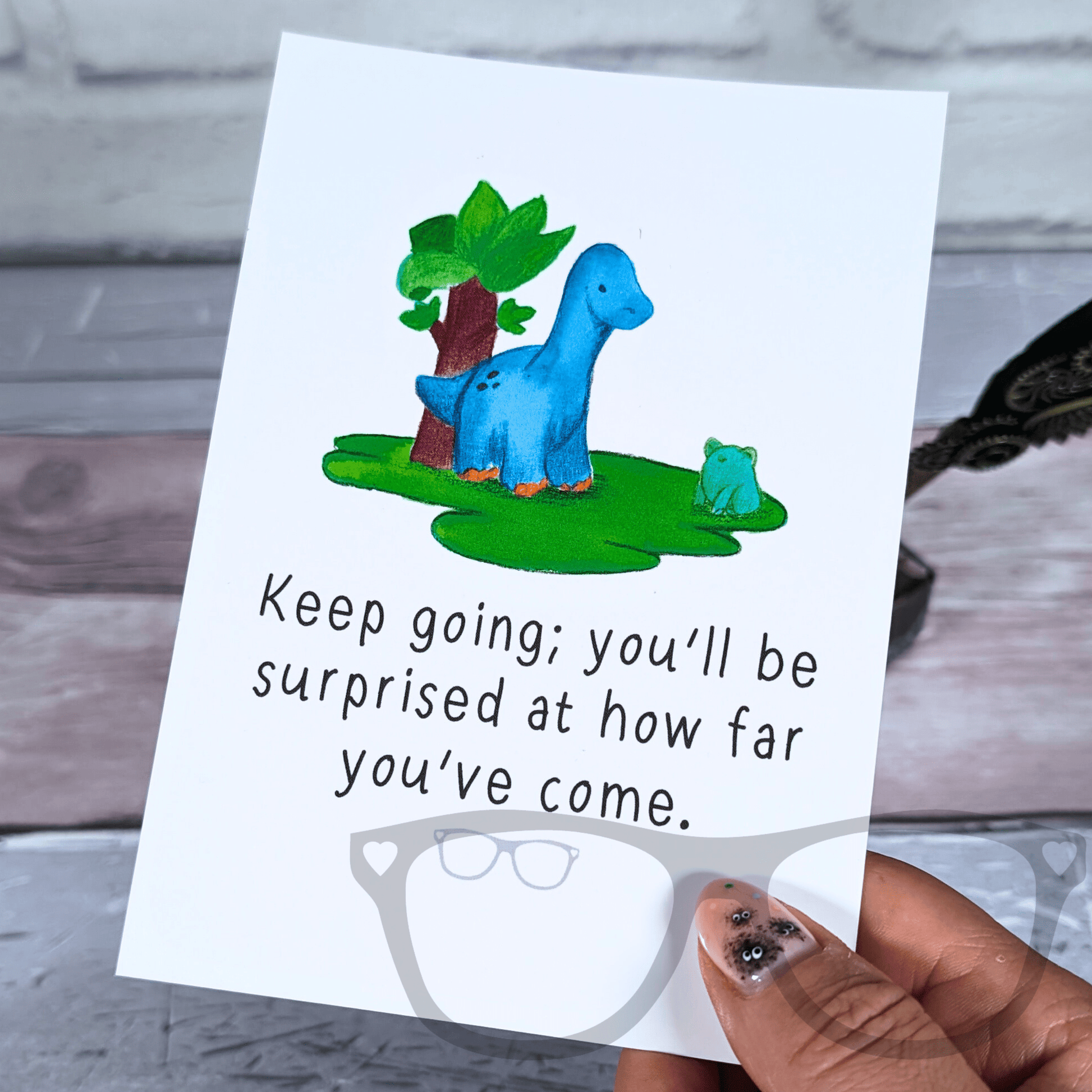 Brenda "Keep Going" Dinosaur Motivational Postcard - Inspirational Gift for Friends & Family - Mini Geek Boutique