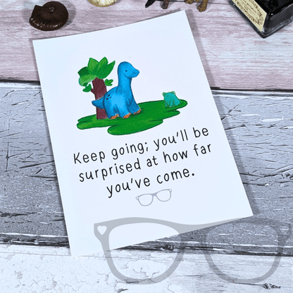 Brenda "Keep Going" Dinosaur Motivational Postcard - Inspirational Gift for Friends & Family - Mini Geek Boutique