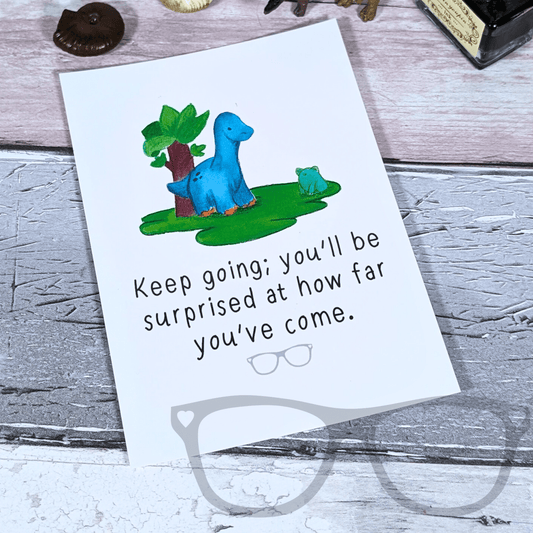 Brenda "Keep Going" Dinosaur Motivational Postcard - Inspirational Gift for Friends & Family - Mini Geek Boutique