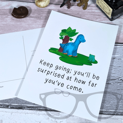 Brenda "Keep Going" Dinosaur Motivational Postcard - Inspirational Gift for Friends & Family - Mini Geek Boutique