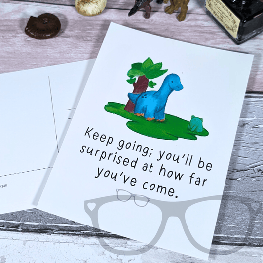 Brenda "Keep Going" Dinosaur Motivational Postcard - Inspirational Gift for Friends & Family - Mini Geek Boutique