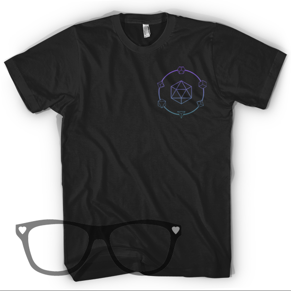 Circle of Dice T-shirt iridescent purple and blue on black on organic t-shirt - Mini Geek Boutique