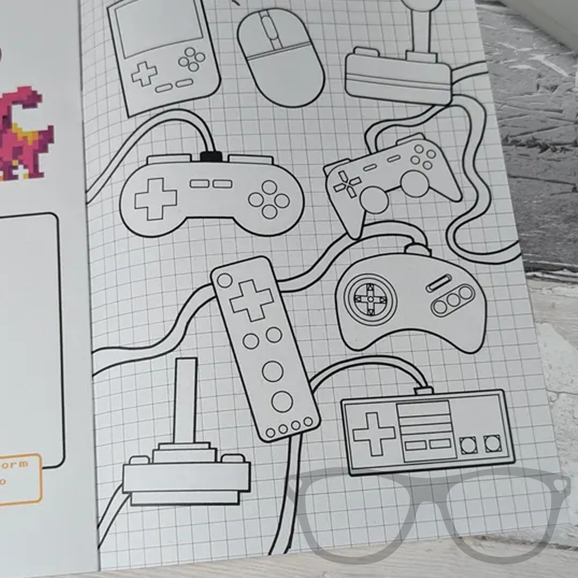 Retro video game issue 8 zine adventures of Derek and Irene colouring page