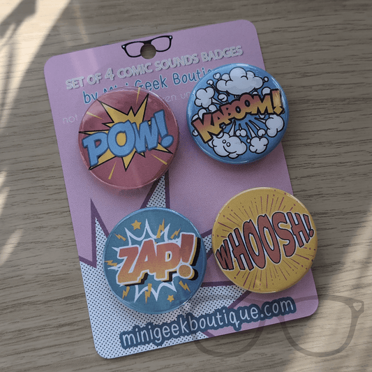 Comic Sounds Badge Set – 38mm, Set of 4 - Mini Geek Boutique