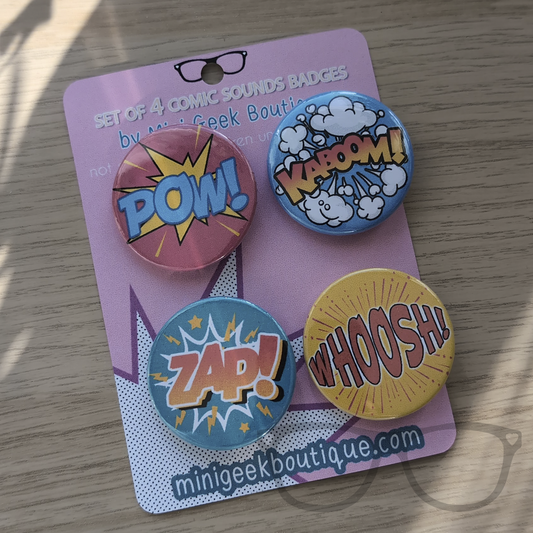 Comic Sounds badge set 38mm x4 - Mini Geek Boutique