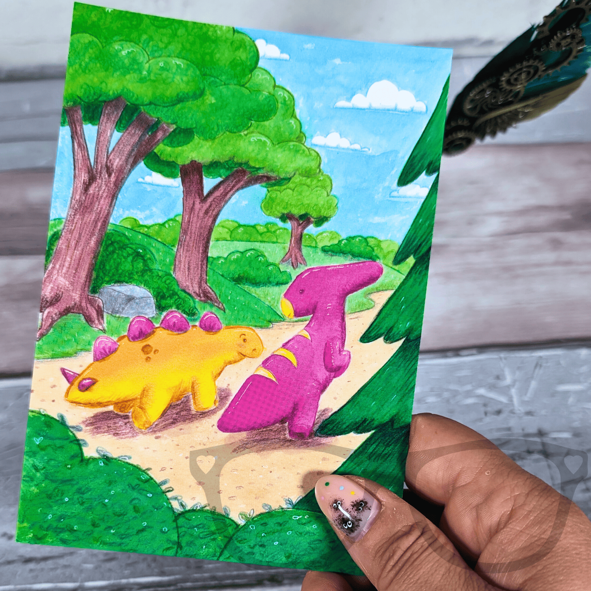 Derek & Irene Dinosaur Adventure Postcard – A6 Illustrated Print - Mini Geek Boutique