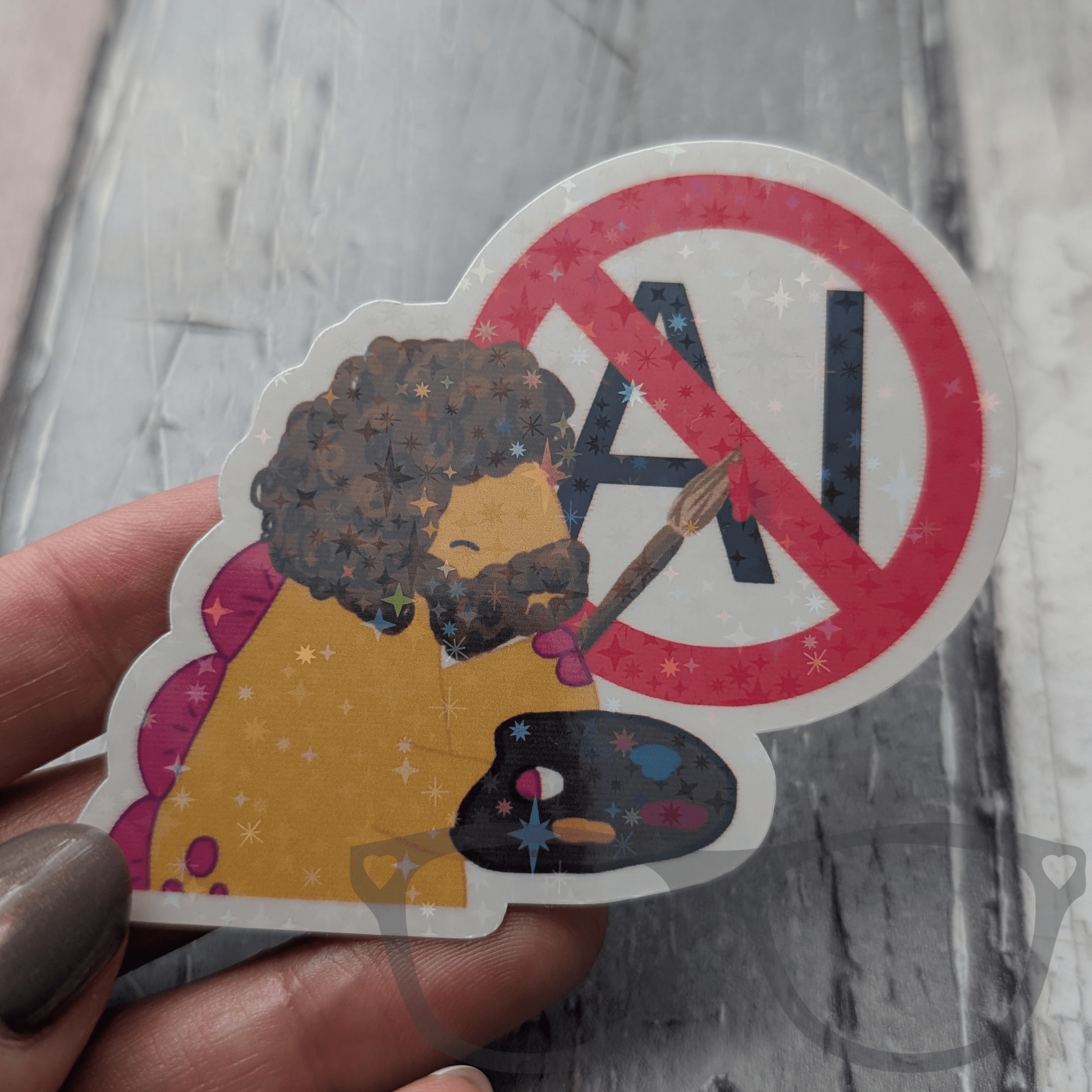 Derek the artisti no AI sparkly sticker - Mini Geek Boutique