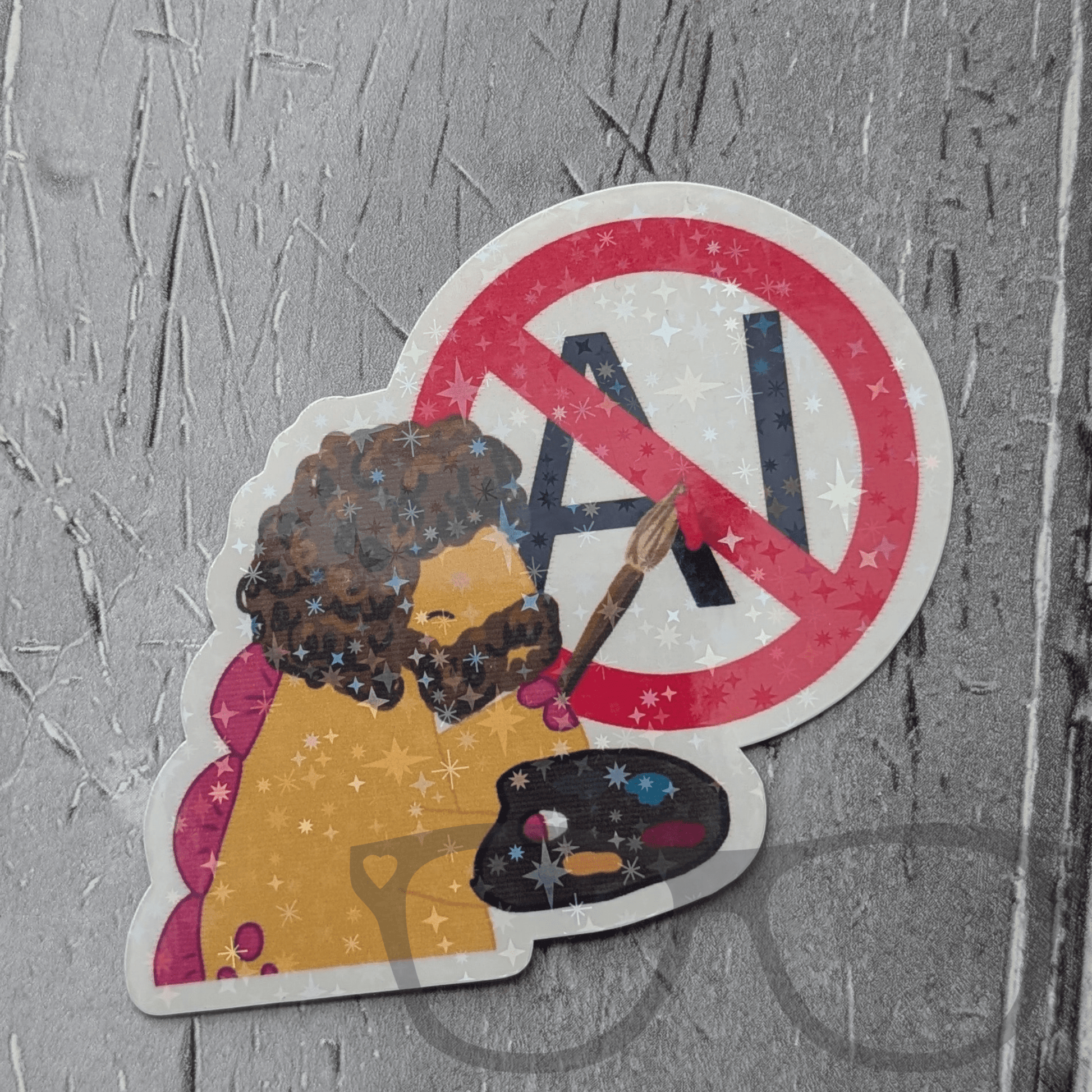 Derek the artisti no AI sparkly sticker - Mini Geek Boutique