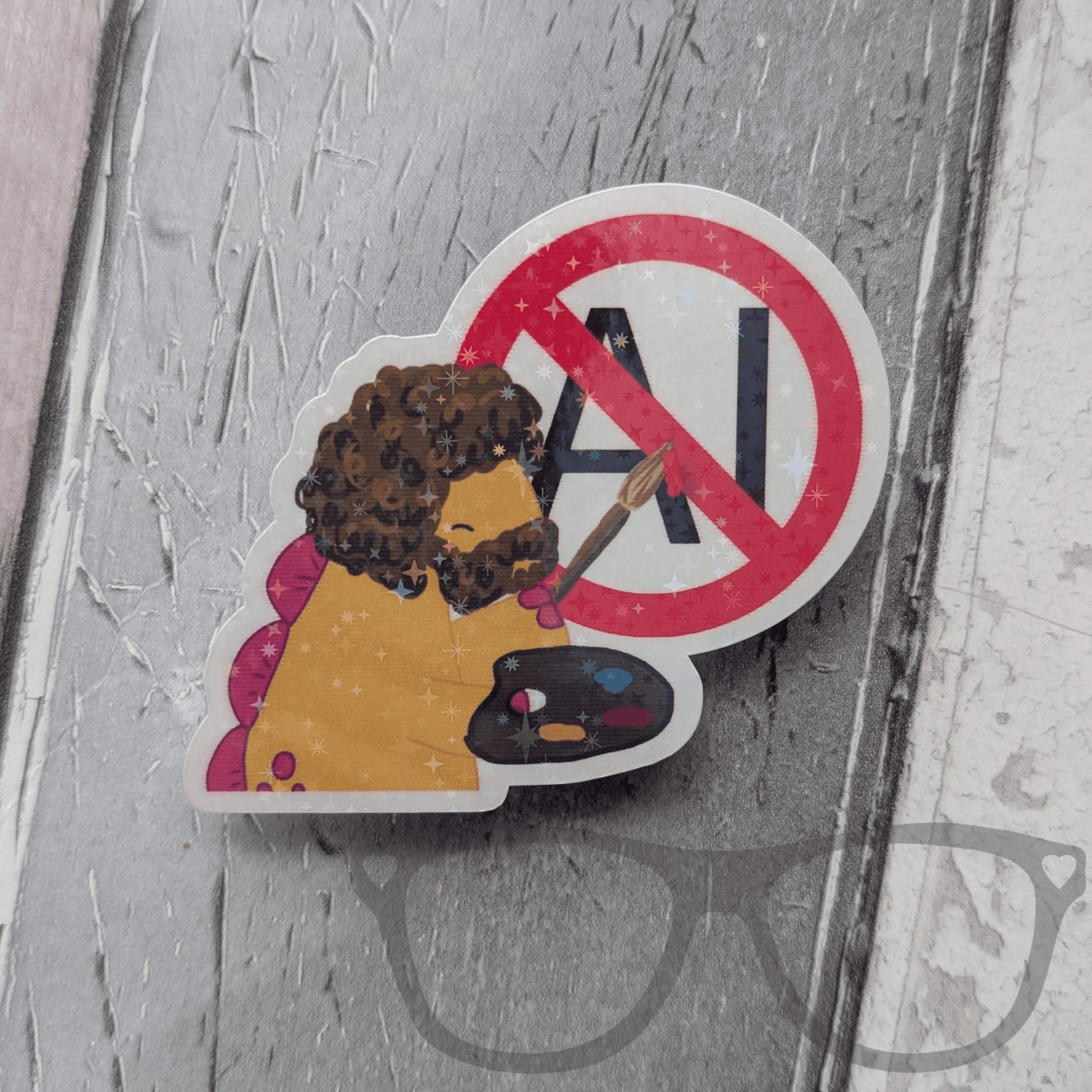 Derek the artisti no AI sparkly sticker - Mini Geek Boutique