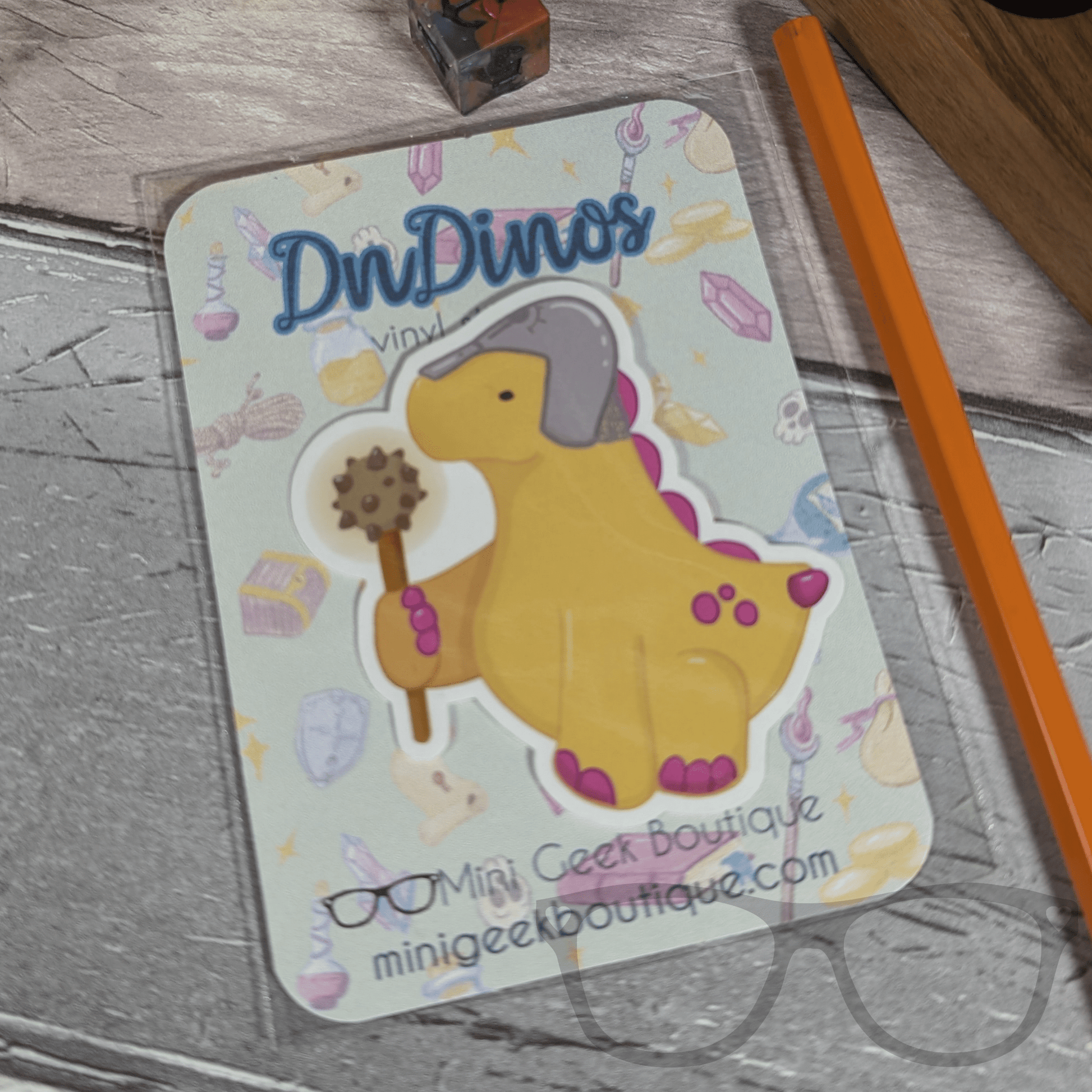 Derek the Cleric Stegosaurus Vinyl Sticker - TTRPG Dinosaur Healer Design - Mini Geek Boutique