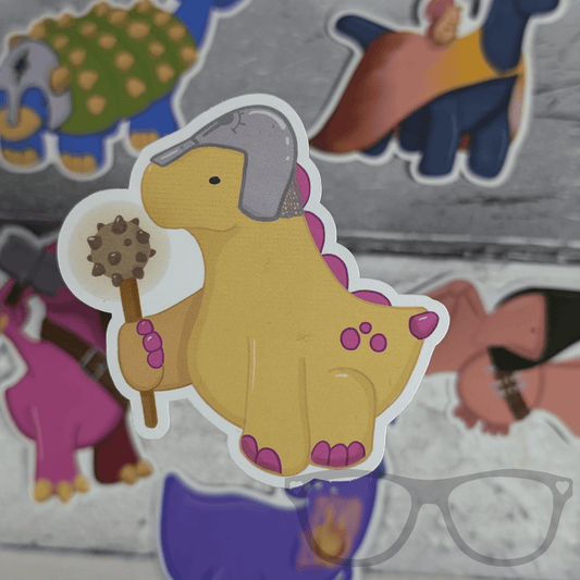 Derek the Cleric Stegosaurus Vinyl Sticker - TTRPG Dinosaur Healer Design - Mini Geek Boutique
