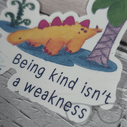 Derek the Stegosaurus Kindness Vinyl Sticker – "Being Kind Isn't a Weakness" Design - Mini Geek Boutique