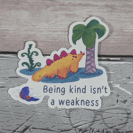 Derek the Stegosaurus Kindness Vinyl Sticker – "Being Kind Isn't a Weakness" Design - Mini Geek Boutique