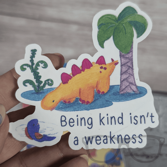 Derek the Stegosaurus Kindness Vinyl Sticker – "Being Kind Isn't a Weakness" Design - Mini Geek Boutique