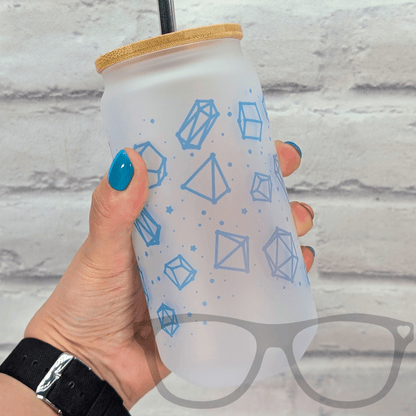 Dice Constellation Glass Tumbler | 18oz Frosted Glass with Bamboo Lid & Metal Straw | Holographic & Rainbow Designs - Mini Geek Boutique