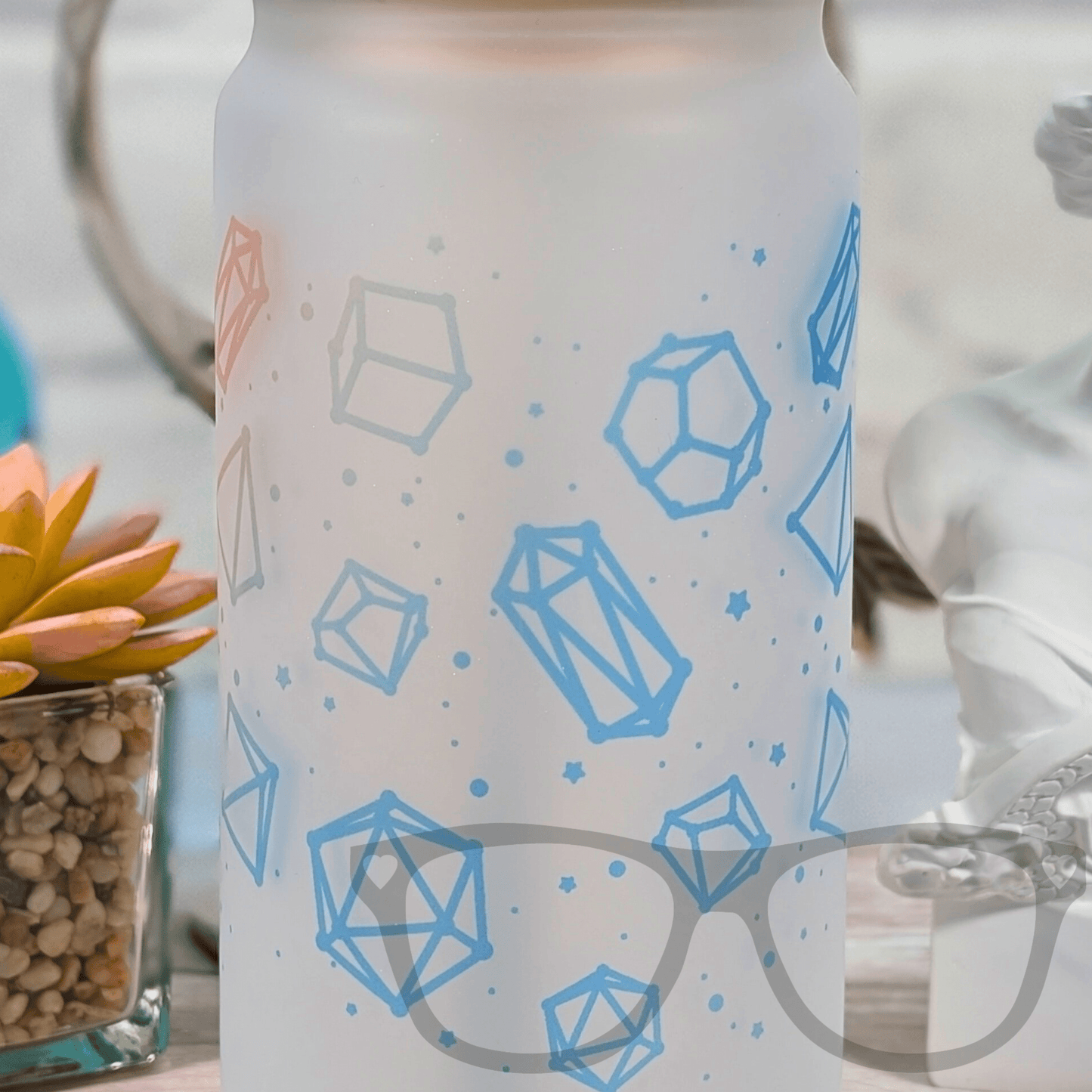 Dice Constellation Glass Tumbler | 18oz Frosted Glass with Bamboo Lid & Metal Straw | Holographic & Rainbow Designs - Mini Geek Boutique