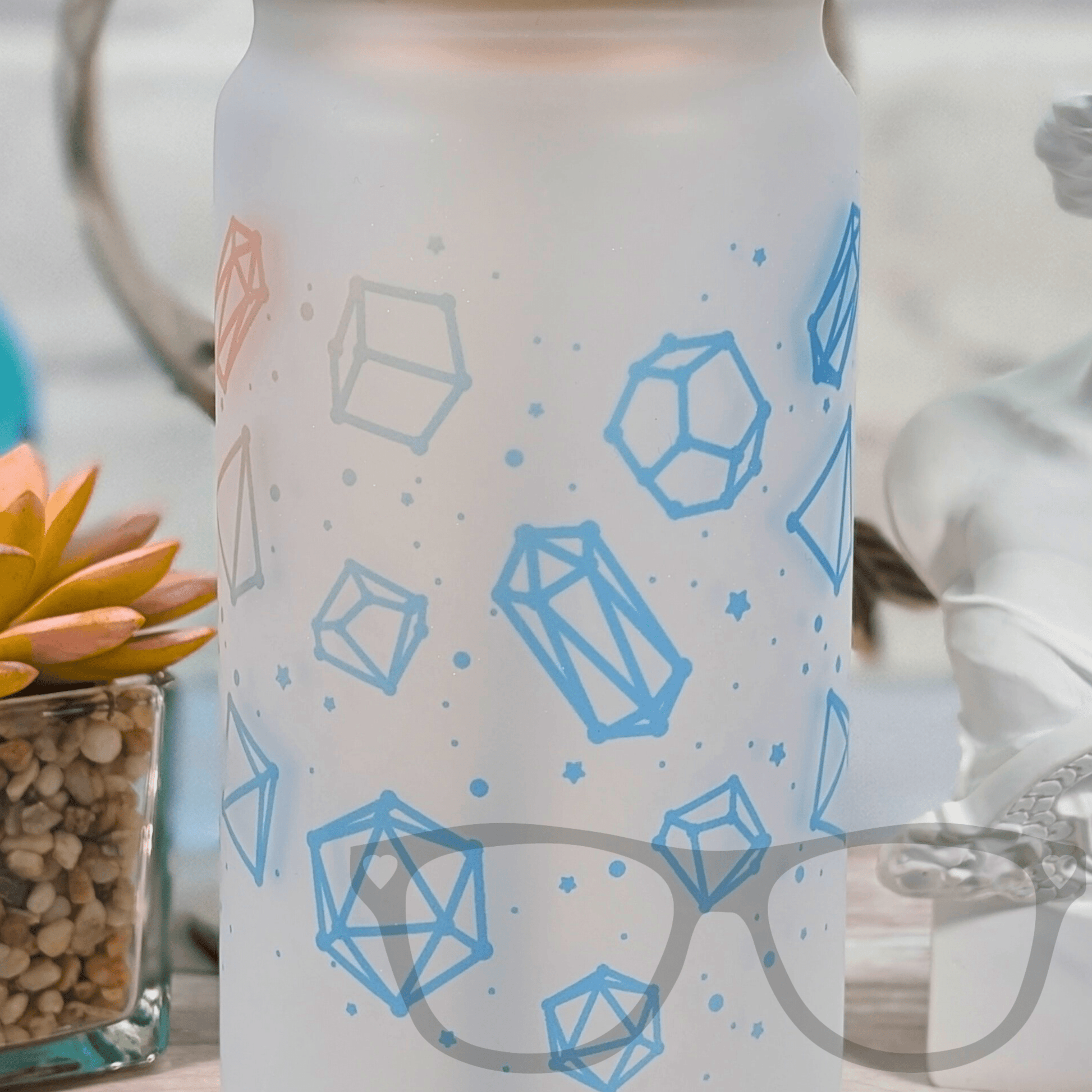Dice Constellation Glass Tumbler | 18oz Frosted Glass with Bamboo Lid & Metal Straw | Holographic & Rainbow Designs - Mini Geek Boutique