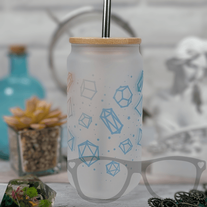 Dice Constellation Glass Tumbler | 18oz Frosted Glass with Bamboo Lid & Metal Straw | Holographic & Rainbow Designs - Mini Geek Boutique