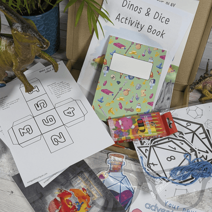 Dinos and Dice Bundle Letter box Activity box - Mini Geek Boutique